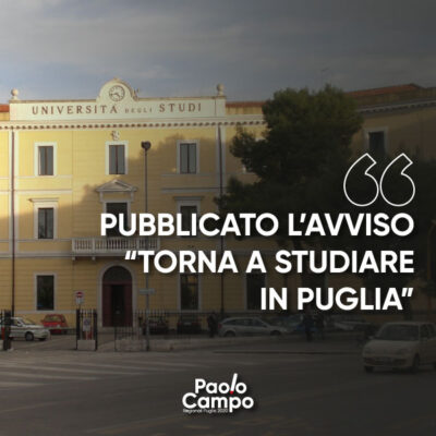 Pubblicato l’avviso “Torna a studiare in Puglia”