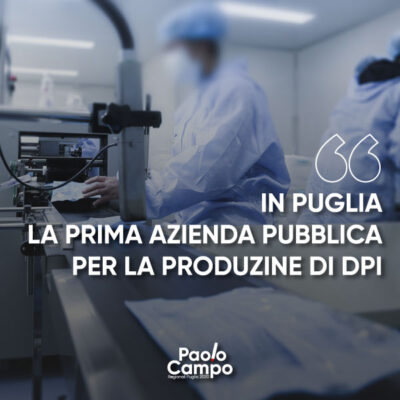 In Puglia la prima azienda pubblica per la poduzione di DPI