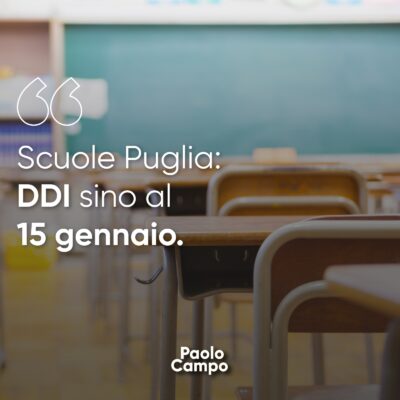 Scuole Puglia: DDI sino al 15 gennaio