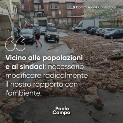 Sono vicino alle popolazioni del Gargano e offro ai sindaci dei Comuni colpiti dall’alluvione ogni forma di sostegno e collaborazione istituzionale